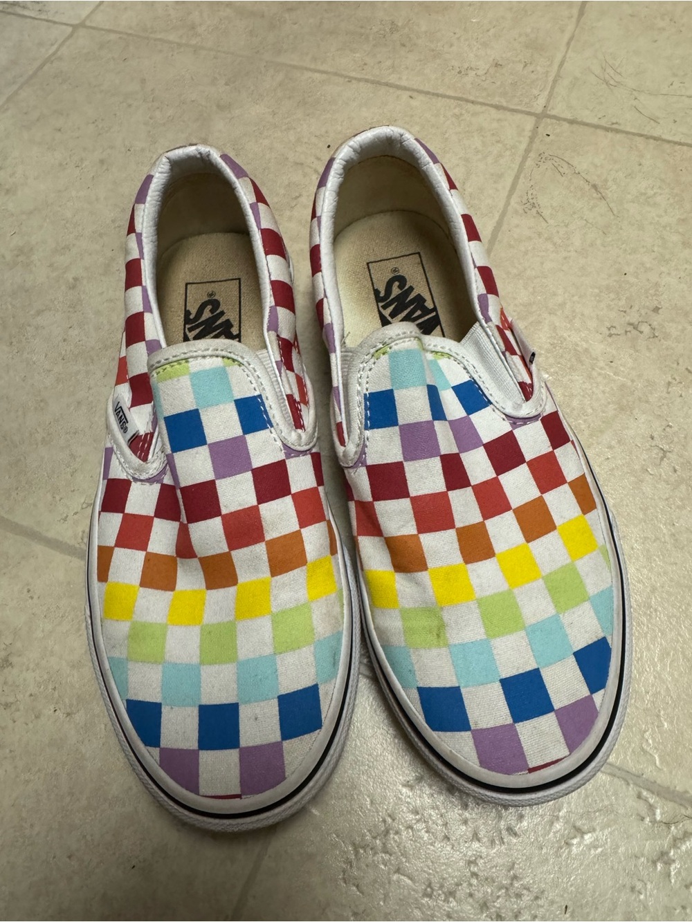Vans Checkered Rainbow Slip Ons